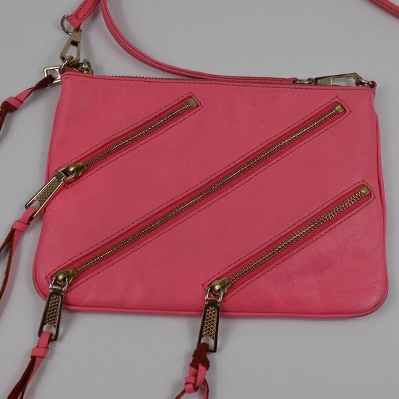 Rebecca Minkoff Handbag 3-Zipper Crossbody Pink 100% Leather - Picture 1 of 9